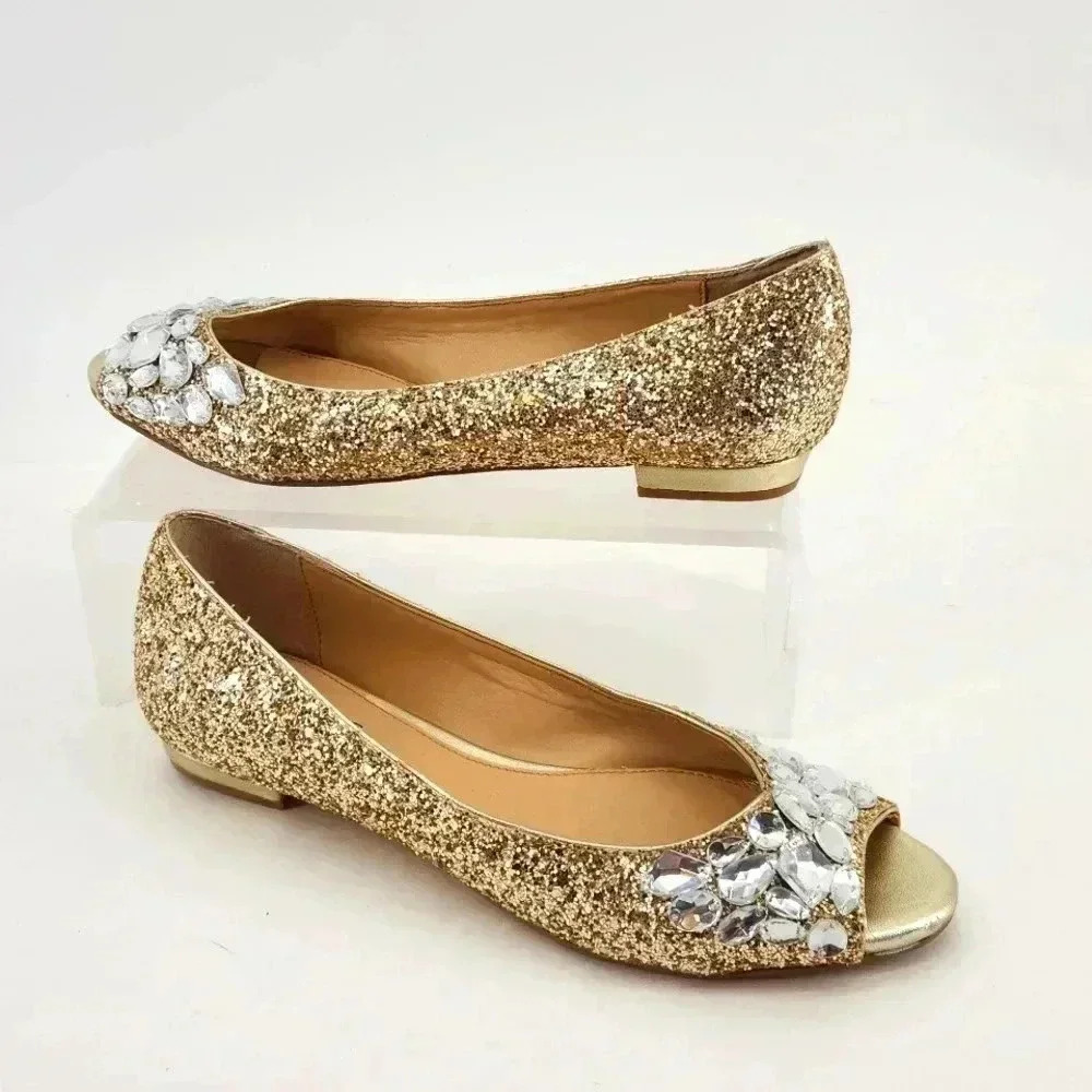 JEWEL BADGLEY MISCHKA GLITTER PEEP -TOE  FLATS